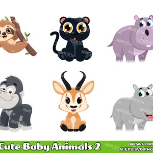 6 Cute Baby Animals Cartoon Characters – Clip Art Vector Graphic Illustrations Bundle – Ai, Eps, Svg, Pdf, Png, Jpg – Free Commercial Use