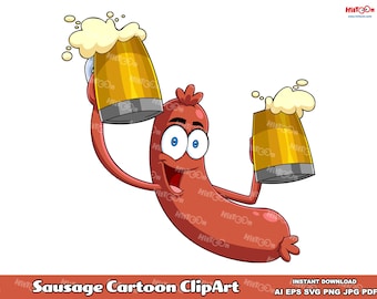 Sausage Cartoon Clipart: Vector Graphic Illustrations (Commercial Use)