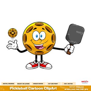 Pickleball Cartoon ClipArt - Digitale Clipart-Vektorgrafik-Illustrationen - Ai, Eps, SVG, Pdf, Png, Jpg - Sublimationsfreie kommerzielle Nutzung