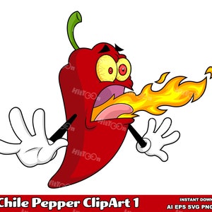 „Chile Pepper“ Zeichentrickfigur 1. Digitale Clip Art Vektorgrafik Illustrationen Bundle Set. AI. EPS. SVG. Pdf. Png und Jpg. Kommerzielle Nutzung