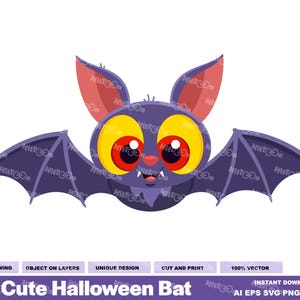 Cute Halloween Bat Clipart - Vector Graphic Illustrations - Ai, Eps, Svg, Pdf, Png, Jpg - Free Commercial Use