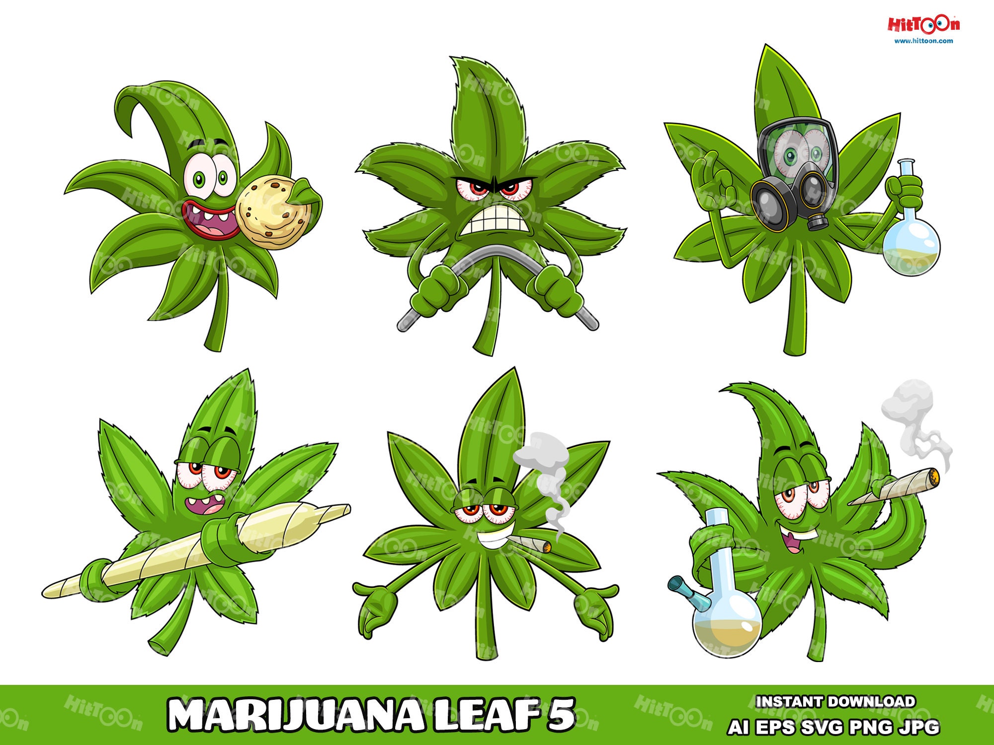 Marijuana Leaf Cartoon Mascot Clip Art, Vector Illustrations (commercial  Use) - Etsy