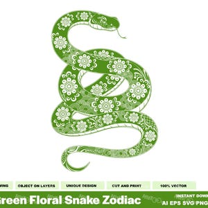 Green Floral Snake Zodiac Clipart Bundle – Vector Graphic Illustrations – Ai, Eps, Svg, Pdf, Png, Jpg – Free Commercial Use