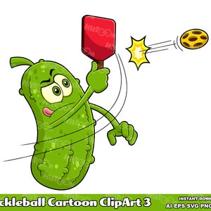 Pickleball Cartoon Clipart - Digital Clipart Vector Graphic Illustrations - Ai, Eps, Svg, Pdf, Png, Jpg - Free Commercial Use