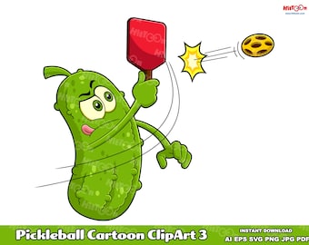 Pickleball Cartoon Clipart: Vector Graphic Illustrations (Commercial Use)