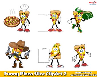 6 Funny Pizza Slice ClipArt 2. Digital Vector Hand Drawn Graphic Illustrations Bundle Set. AI. EPS. SVG. Png and Jpg. Commercial Use