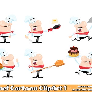 Chef Cartoon Clipart: Flat Design Vector Graphics (Commercial Use)