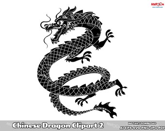 Chinese Dragon Clipart 2. Hand Drawn Digital Clip Art Vector Graphic Illustrations. Design Print AI. EPS. SVG. Png and Jpg. Commercial Use