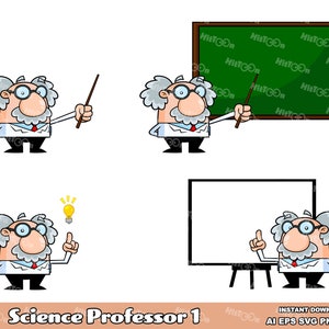 Wissenschafts-Professor Zeichentrickfigur 1 .Digital Clip Art Graphische Illustrationen Bundle Set. AI. EPS. SVG. Png und Jpg. Kommerzielle Nutzung