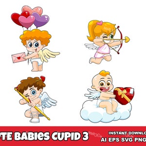 Cute Babies Cupid Cartoon Characters 3 – Vector Clip Art Illustrations Bundle – Ai, Eps, Svg, Png, Jpg – Free Commercial Use