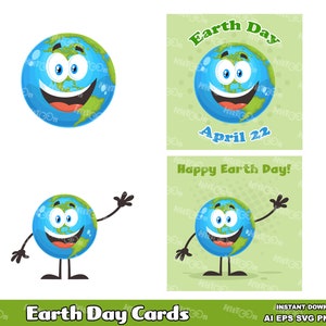 Cartões de felicitações do Dia da Terra. Conjunto de ilustrações gráficas vetoriais de clip art digital. AI. EPS. SVG. Png e Jpg. Uso comercial