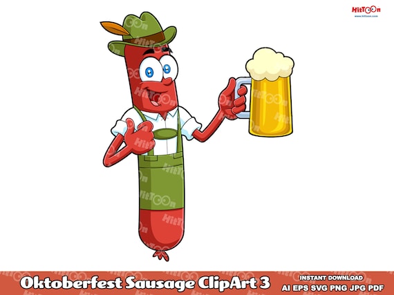 Oktoberfest Sausage Cartoon Character ClipArt 3. Vector Graphic Illustrations. AI. EPS. SVG. Pdf. Png and Jpg. Commercial Use