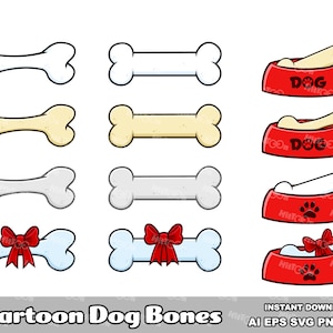 Cartoon Dog Bone with Ribbon and Bow - Digital Clipart Vector Graphic Bundle - Ai, Eps, Svg, Png, Jpg - Commercial Use