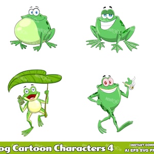 Frog Cartoon Mascot Characters 4 – Digital Clip Art Vector Graphic Illustrations Bundle – Ai, Eps, Svg, Png, Jpg – Free Commercial Use