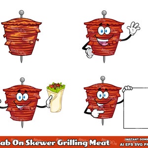 Kebab on Skewer Grilling Meat - Digital Clipart Vector Graphic Bundle - Ai, Eps, Svg, Png, Jpg - Free Commercial Use