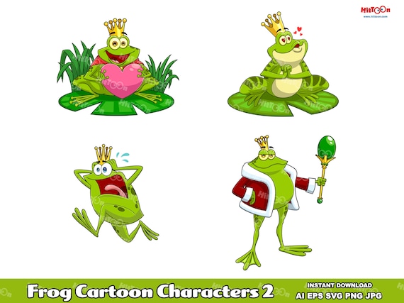 Frog Cartoon Mascot Characters 2. Clip Art Vector Illustrations Set in AI. EPS. SVG. Digital Png and Jpg