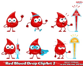 6 Red Blood Drop ClipArt 2. Flat Design. Vector Graphic Illustrations Bundle Set. AI. EPS. SVG. PDf. Png and Jpg. Sublimation Commercial Use