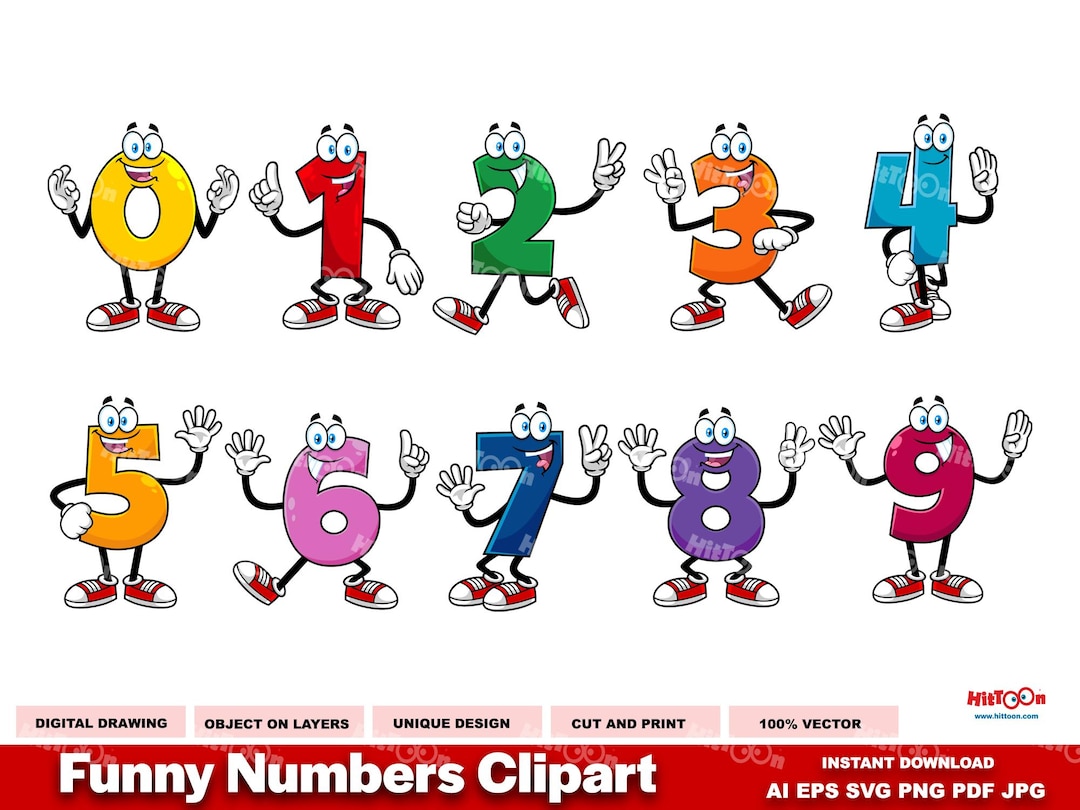 Funny Number Clipart – Cartoon Numbers Characters – Free Commercial Use ...