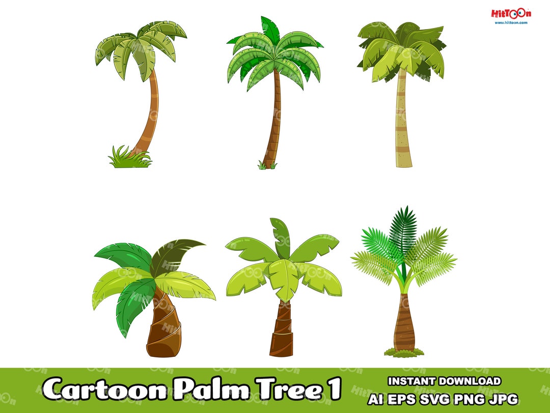 漫画のヤシの木のクリップアート：トロピカルベクターグラフィック（商用利用） - Etsy 日本, image size:1080x810