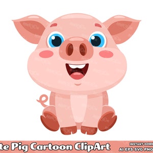 Cute Pig Cartoon Character. Flat Design. Vector Graphic Illustrations. AI. EPS. SVG. PDf. Png and Jpg. Sublimation and Commercial Use