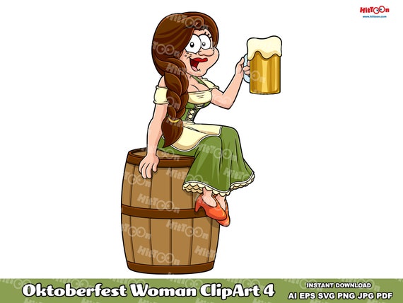 Oktoberfest Woman Cartoon Character ClipArt 4. Hand Drawn Vector Graphic Illustrations. AI. EPS. SVG. Pdf. Png and Jpg. Commercial Use