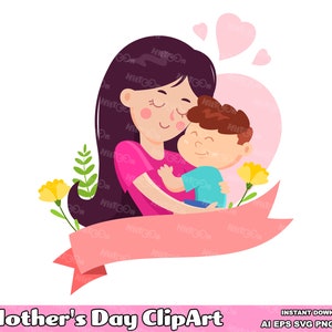 ClipArt del Día de la Madre. Diseño plano. Ilustraciones gráficas vectoriales. AI. EPS. SVG. PDf. Png y Jpg. Sublimación y uso comercial