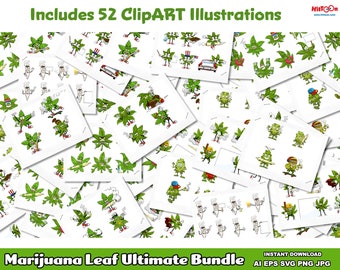 Marijuana Leaf Clipart – Cartoon Cannabis Leaf Characters – Free Commercial Use