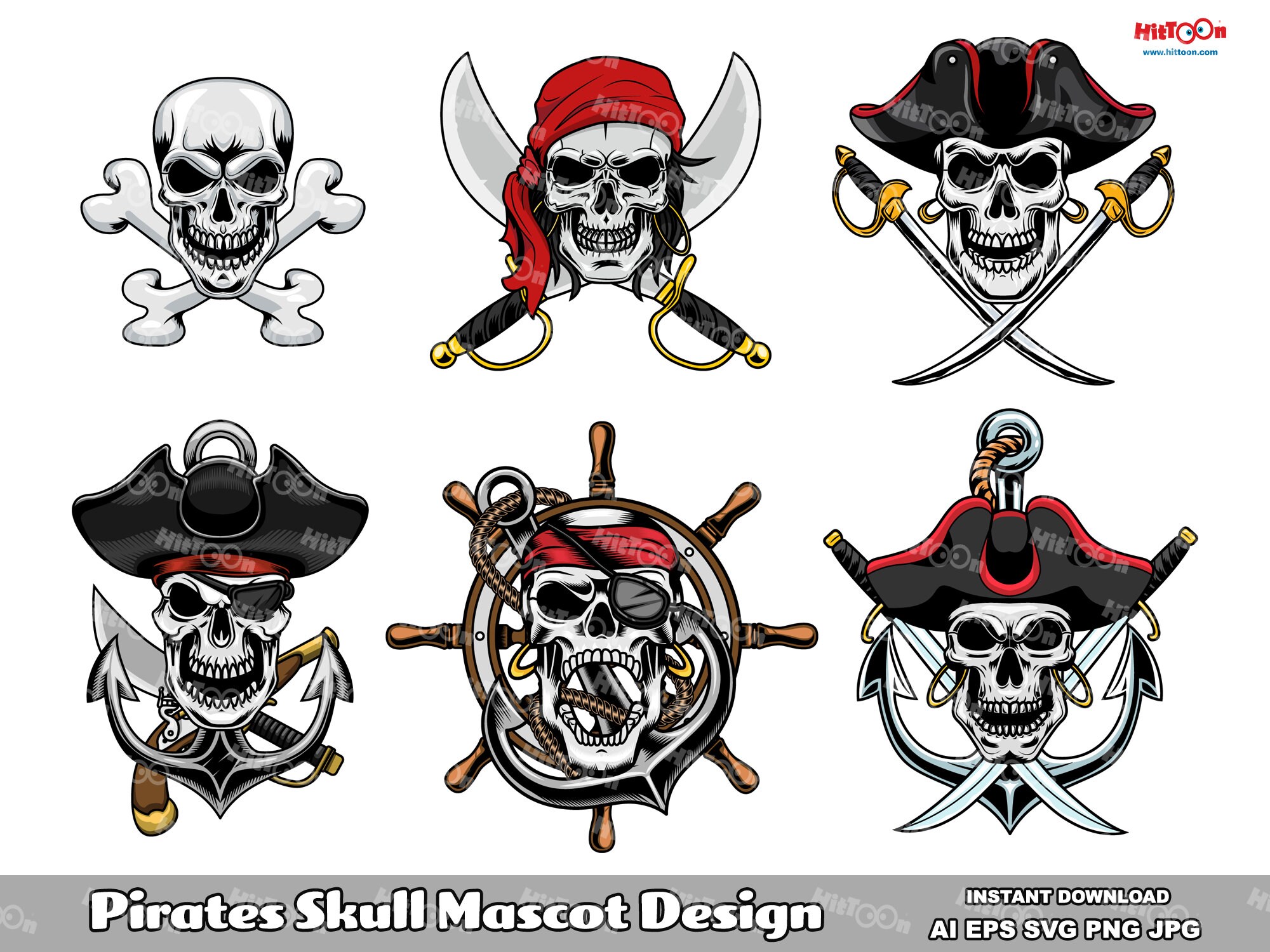 Pirate Skull Mascot Vector Graphics: Clip Art Bundle (digital Download ...