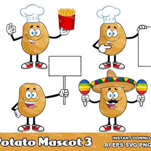 Potato Cartoon Mascot Characters - Digital Clipart Vector Graphic Bundle - Ai, Eps, Svg, Png, Jpg - Free Commercial Use