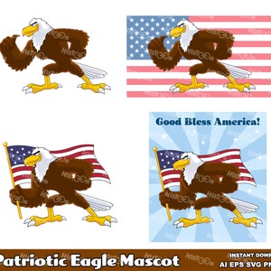 Patriotic Eagle Cartoon Characters. Digital Clip Art Vector Graphic Illustrations Bundle Set. AI. EPS. SVG. Png and Jpg. Commercial Use
