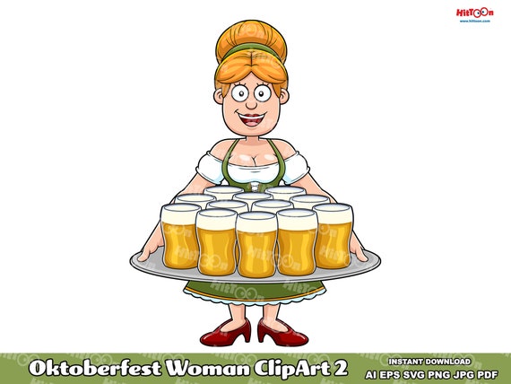 Oktoberfest Woman Cartoon Character ClipArt 2. Hand Drawn Vector Graphic Illustrations. AI. EPS. SVG. Pdf. Png and Jpg. Commercial Use