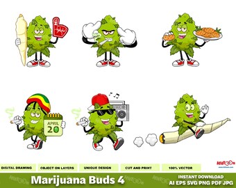 Marijuana Bud Mascot Clipart – Funny Cartoon Cannabis Characters (Series 4) – Free Commercial Use