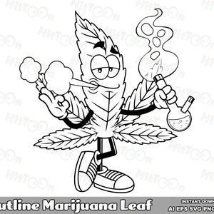 Outline Marijuana Leaf Clip Art. Hand Drawn Vector Graphic Illustrations. AI. EPS. SVG. PDf. Png and Jpg. Sublimation and Commercial Use