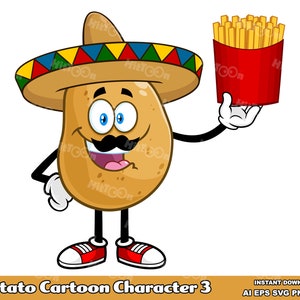 Potato Cartoon Mascot Character 3 – Digital Clip Art Vector Graphic Illustrations Bundle – Ai, Eps, Svg, Png, Jpg – Free Commercial Use