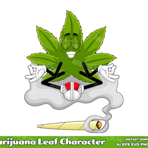 Marijuana Leaf Cartoon Character. Digital Clip Art Vector Graphic Illustrations Bundle Set. AI. EPS. SVG. Png and Jpg. Commercial Use