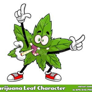 Marijuana Leaf Cartoon Character. Digital Clip Art Vector Graphic Illustrations Bundle Set. AI. EPS. SVG. Png and Jpg. Commercial Use