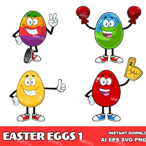 Easter Egg Cartoon Mascot Character – Digital Clip Art Vector Graphic Illustrations – Ai, Eps, Svg, Png, Jpg – Free Commercial Use