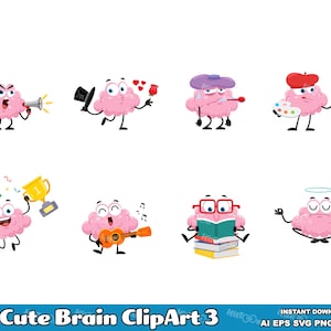 8 つのかわいい脳のクリップアート 3. フラット デザイン ベクター グラフィック イラスト バンドル。AI。EPS。SVG。Pdf。Png および Jpg。昇華および商用利用
