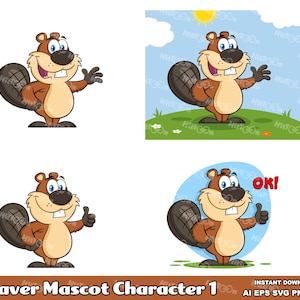 Beaver Cartoon Mascot Character - Digital Clipart Vector Graphic Bundle - Ai, Eps, Svg, Png, Jpg - Commercial Use
