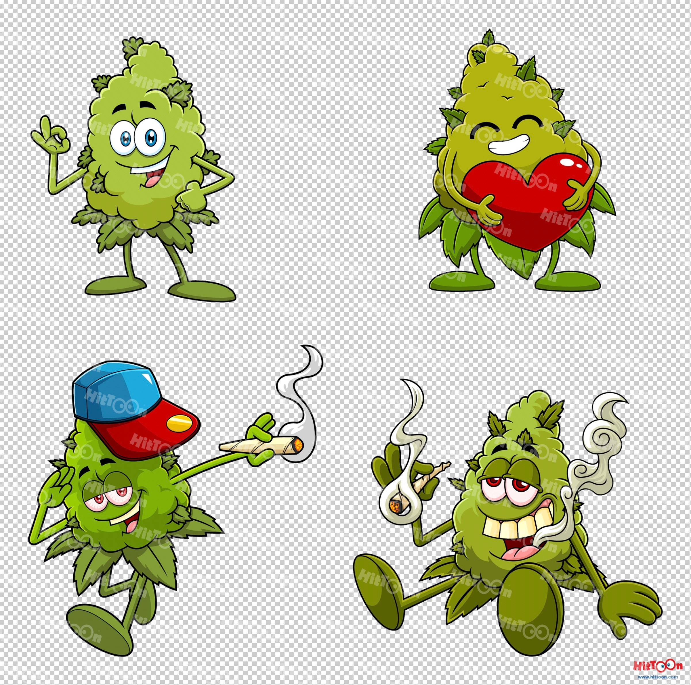 Instant Download. Marijuana Buds Cartoon Mascot Characters 1. Clip Art ...