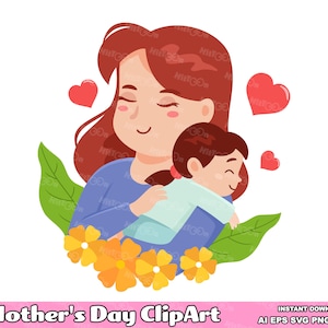 ClipArt del Día de la Madre. Diseño plano. Ilustraciones gráficas vectoriales. AI. EPS. SVG. PDf. Png y Jpg. Sublimación y uso comercial