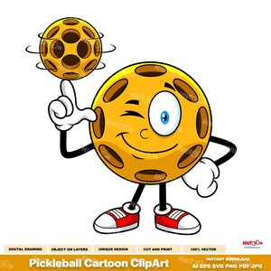 Pickleball Cartoon ClipArt - Digitale Clipart-Vektorgrafik-Illustrationen - Ai, Eps, SVG, Pdf, Png, Jpg - Sublimationsfreie kommerzielle Nutzung