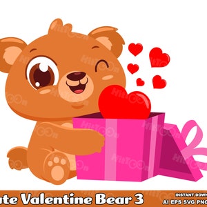 Lindo oso de San Valentín - Paquete de gráficos vectoriales de diseño plano - Ai, Eps, Svg, Pdf, Png, Jpg - Uso comercial gratuito