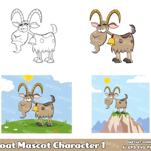 Ziege Cartoon Maskottchen 1 - Digitale Clip Art Vektorgrafik Illustrationen Bundle-Set - Ai, Eps, SVG, Png, Jpg - freie kommerzielle Nutzung