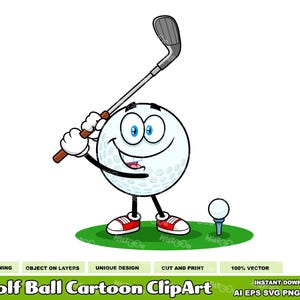 Golf Ball Cartoon ClipArt – Ręcznie rysowane wektorowe ilustracje graficzne – Ai, Eps, Svg, Pdf, Png, Jpg – Bezpłatne wykorzystanie komercyjne