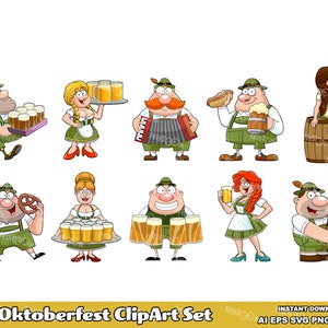 10 Oktoberfest Cartoons ClipArt-Set – Digitale Vektorgrafik-Illustrationen – Ai, Eps, SVG, Pdf, Png, Jpg – kostenlose kommerzielle Nutzung