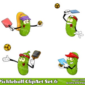 Pickleball Cartoon ClipArt 6. Hand Drawn Vector Graphic Illustrations Bundle. AI. EPS. SVG. PDf. Png and Jpg. Sublimation and Commercial Use