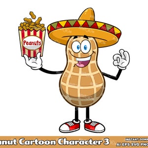 Peanut Cartoon Mascot Character - Digital Clipart Vector Graphic Bundle - Ai, Eps, Svg, Pdf, Png, Jpg - Commercial Use