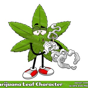 Marijuana Leaf Cartoon Character. Hand Drawn Vector Graphic Illustrations. AI. EPS. SVG. PDf. Png and Jpg. Sublimation and Commercial Use