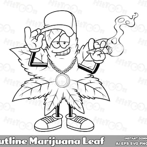 Outline Marijuana Leaf Clip Art. Hand Drawn Vector Graphic Illustrations. AI. EPS. SVG. PDf. Png and Jpg. Sublimation and Commercial Use